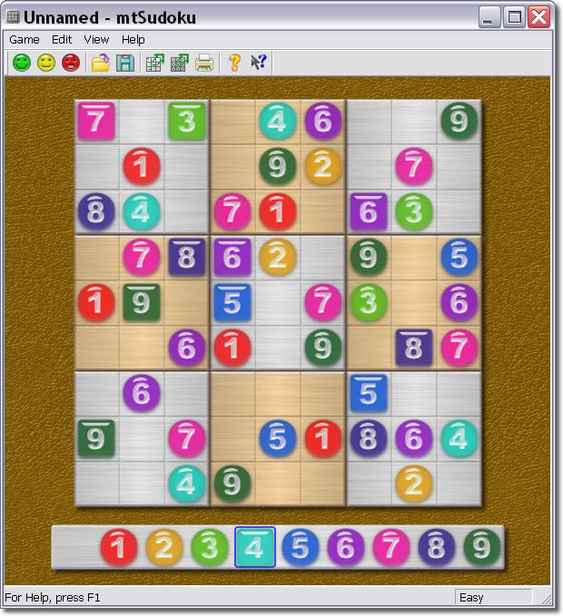 9x9 Sudoku game with glass pieces on a metal board